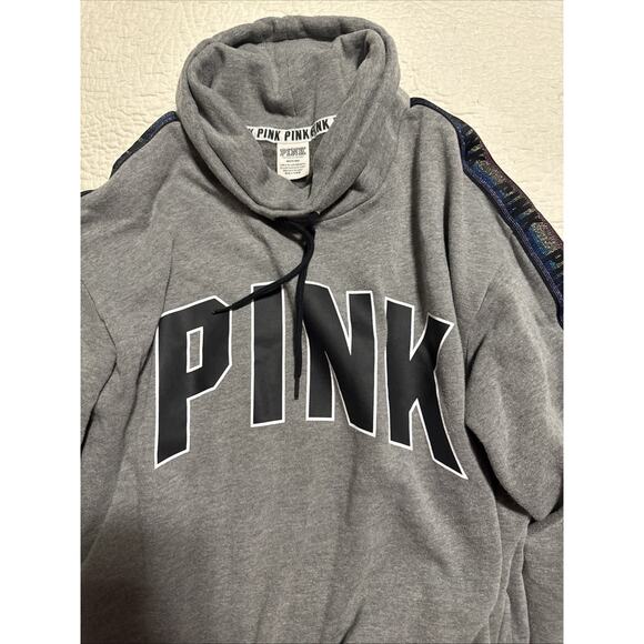 Victoria's Secret Pink Logo Cowl Neck Pullover Grey Size M - Picture 1 of 9